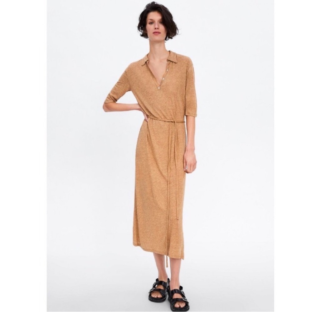 Zara Tan Wool Blend Midi Dress Small